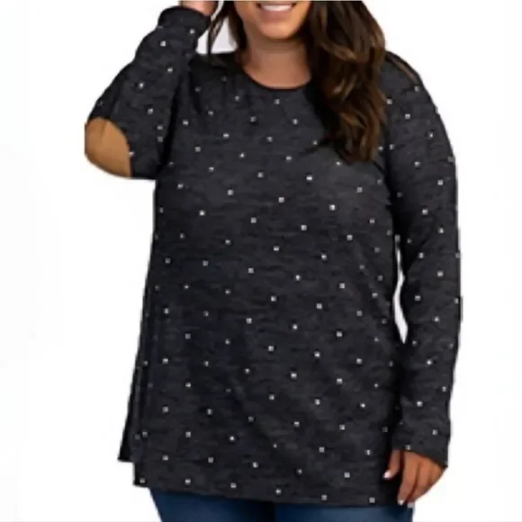 Beeson River Womens Navy Polka Dot Long Sleeve Crew Neck Tunic - Picture 3 of 14